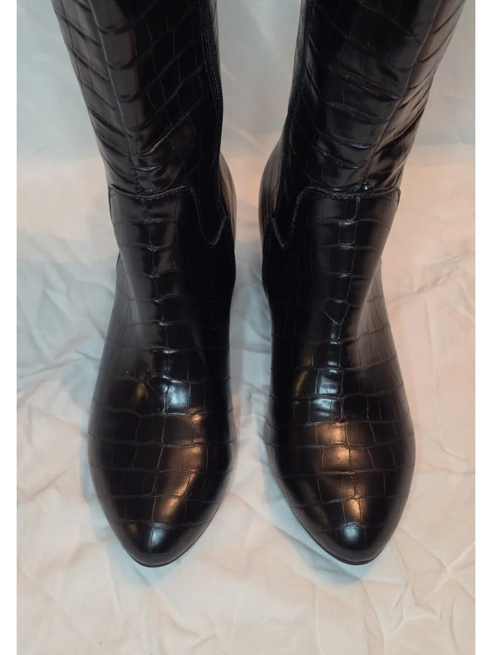 Anne Klein Henrie iFlex Black Croc Embossed Knee High Boots Women’s 7M